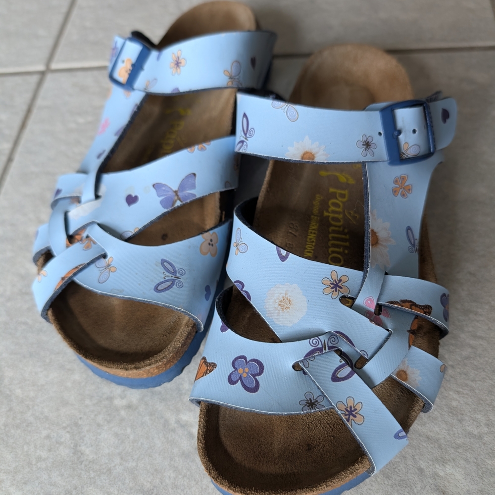 Birkenstock Papillio Sandals - Light Blue with Floral Design